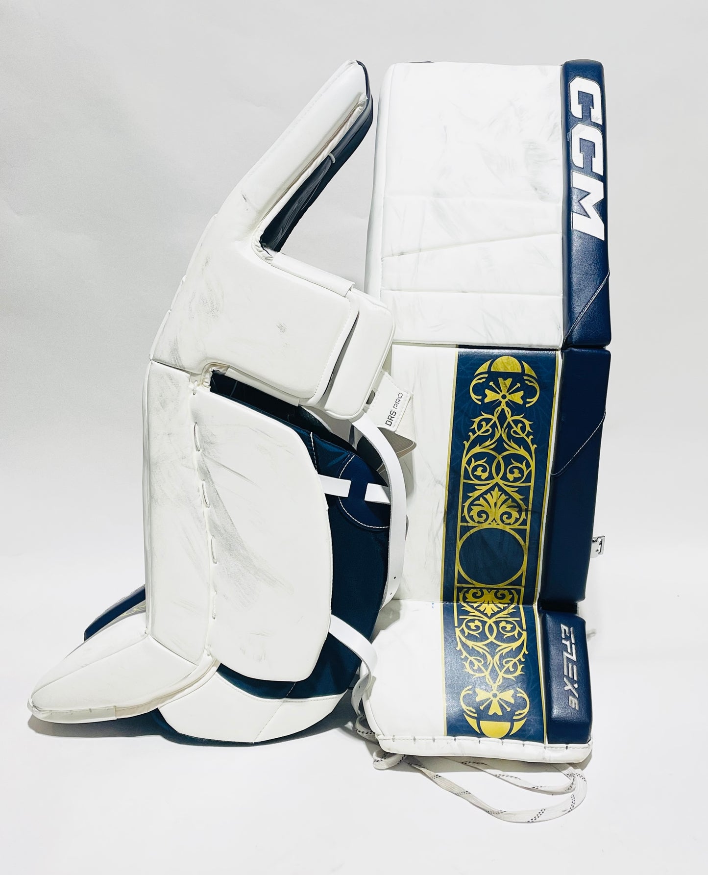 CCM Extreme Flex 6 Pro Stock Goalie Full Set - 35+1" White, Navy, Gold