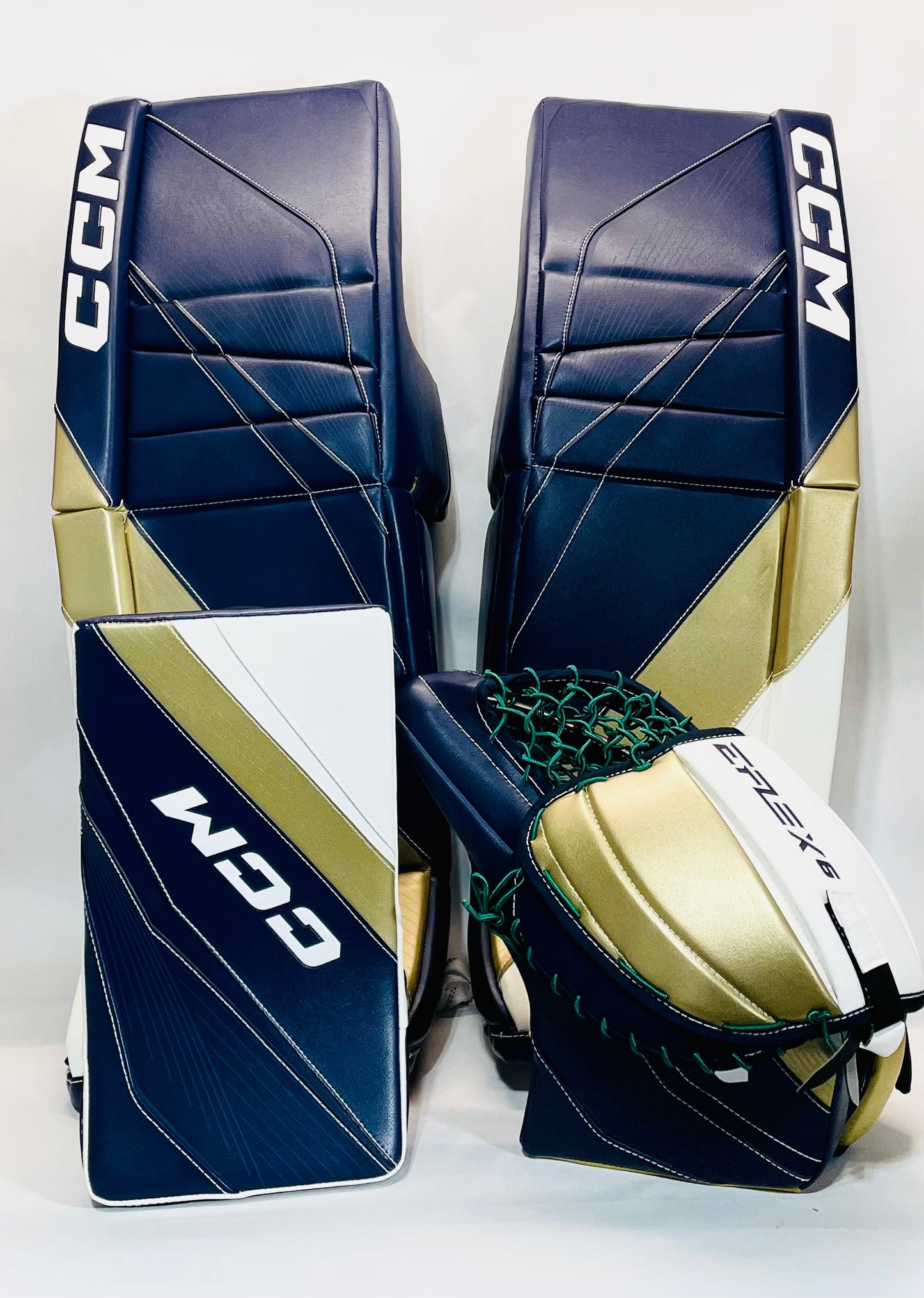 CCM Extreme Flex 6 Pro Stock Goalie Full Set - 35+1" White,Navy,Gold