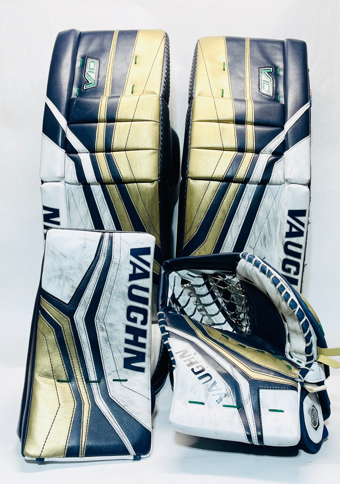 Vaughn V10 Pro Carbon Pro Stock Goalie Full Set - 34+1" White,Navy,Gold
