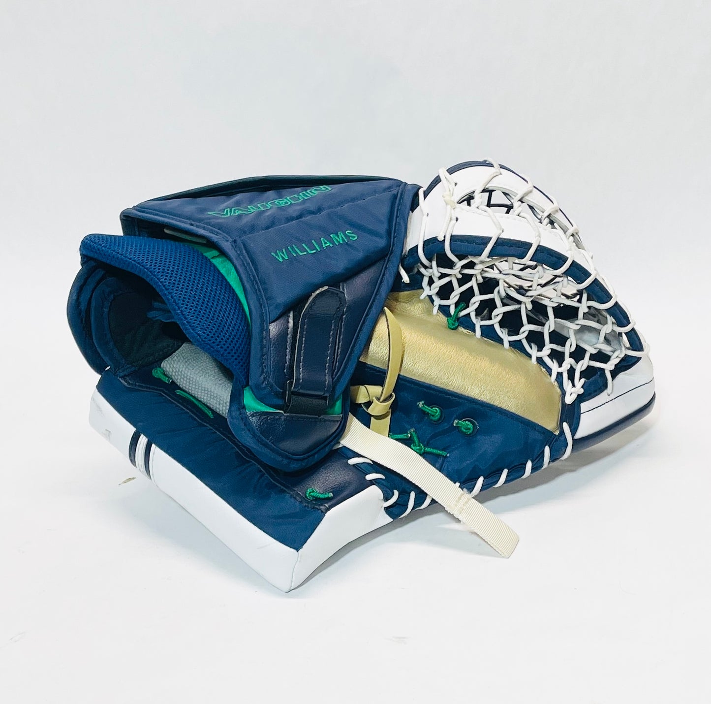 Vaughn V10 Pro Carbon Pro Stock Goalie Full Set - 34+1" White,Navy,Gold