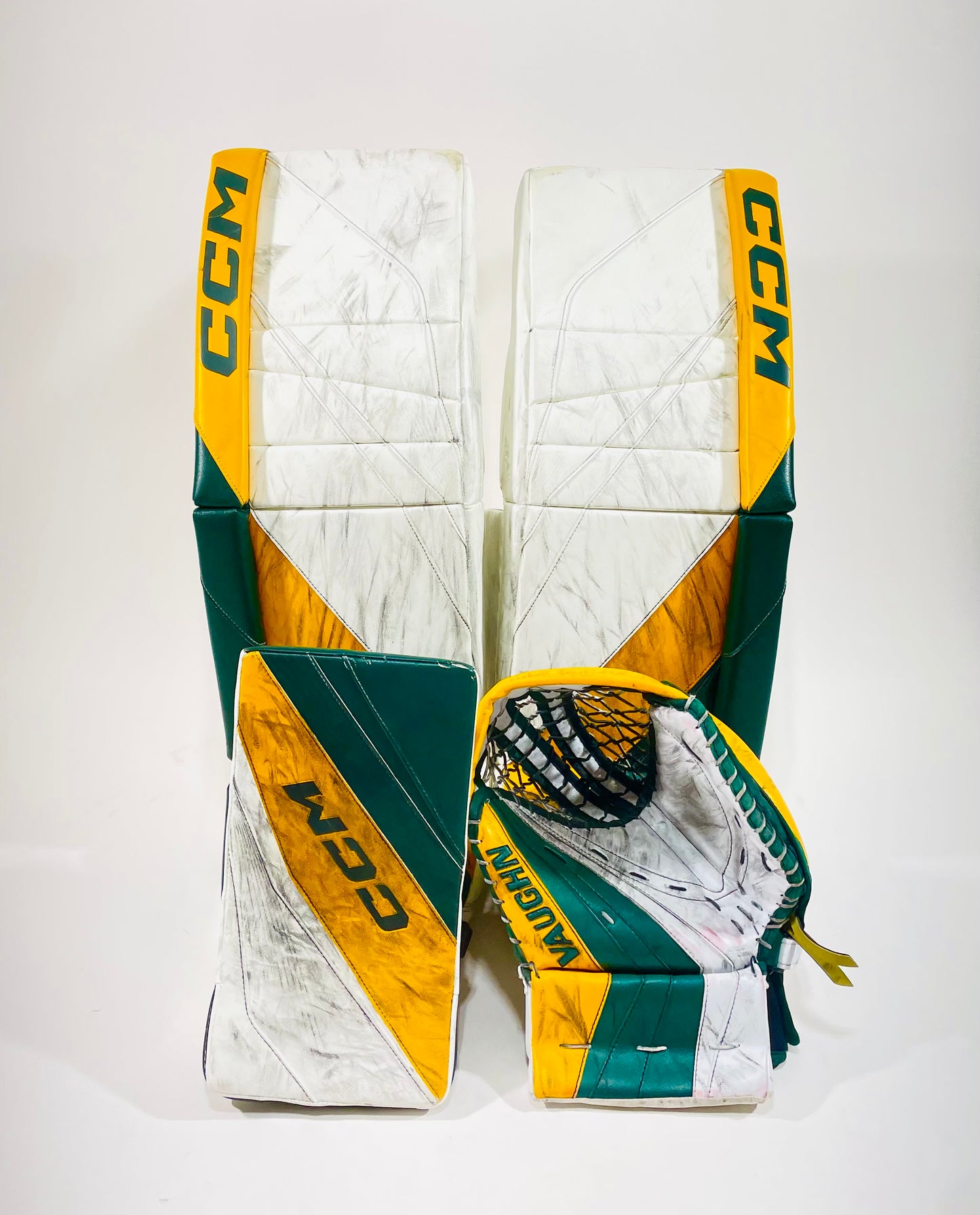 CCM Extreme Flex 6 Pro Stock Goalie Full Set (Vaughn glove) - 34+1" White, Green, Gold