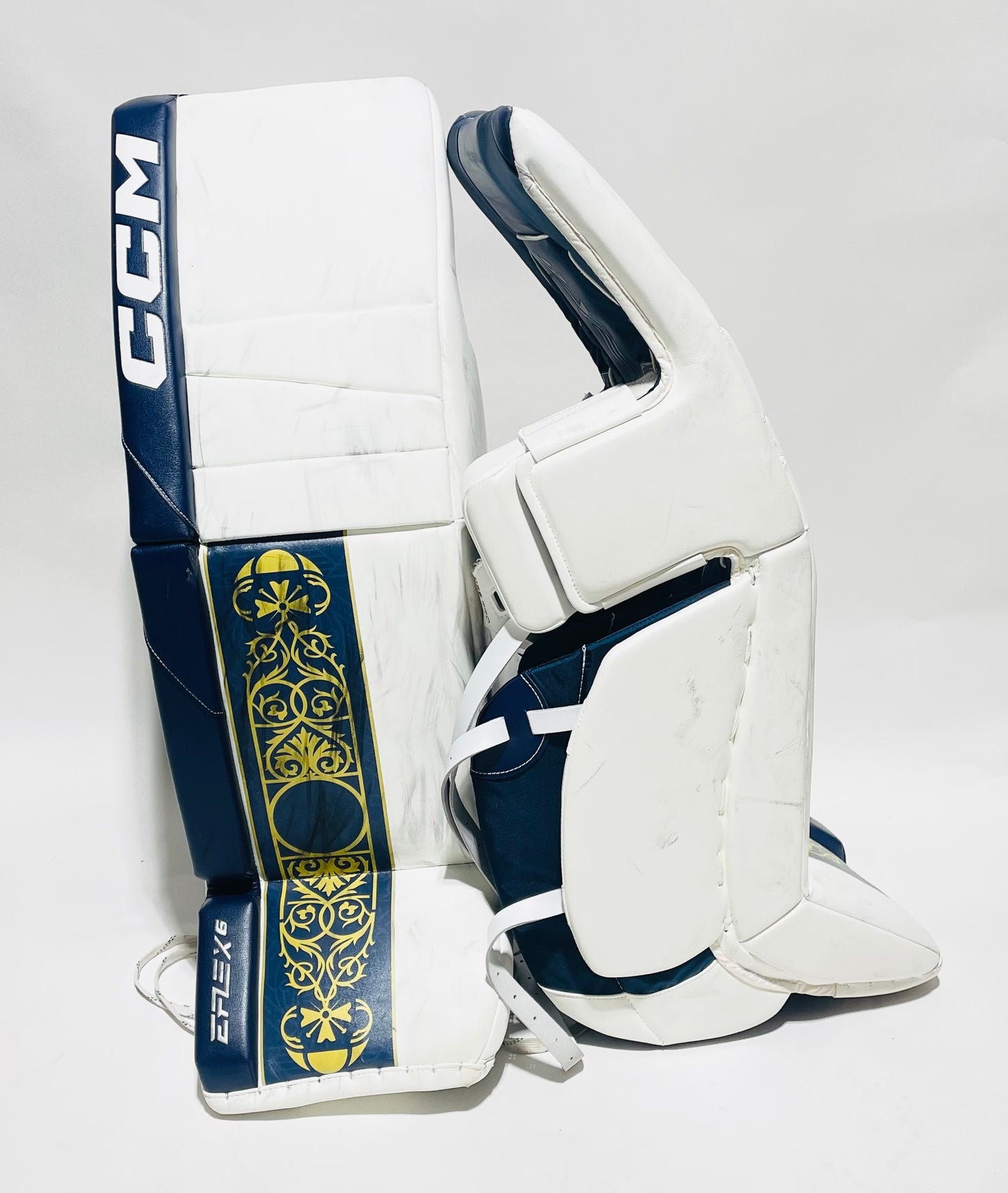 CCM Extreme Flex 6 Pro Stock Goalie Full Set - 35+1" White, Navy, Gold