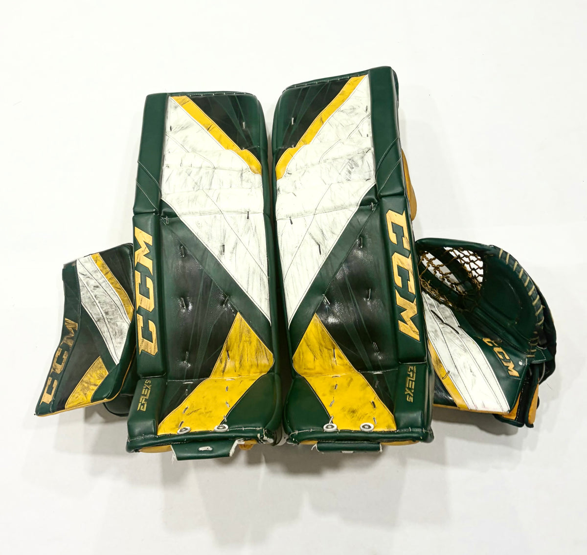 CCM Extreme Flex 5 Pro Stock Goalie Full Set - 34+2” - White,Green,Gold