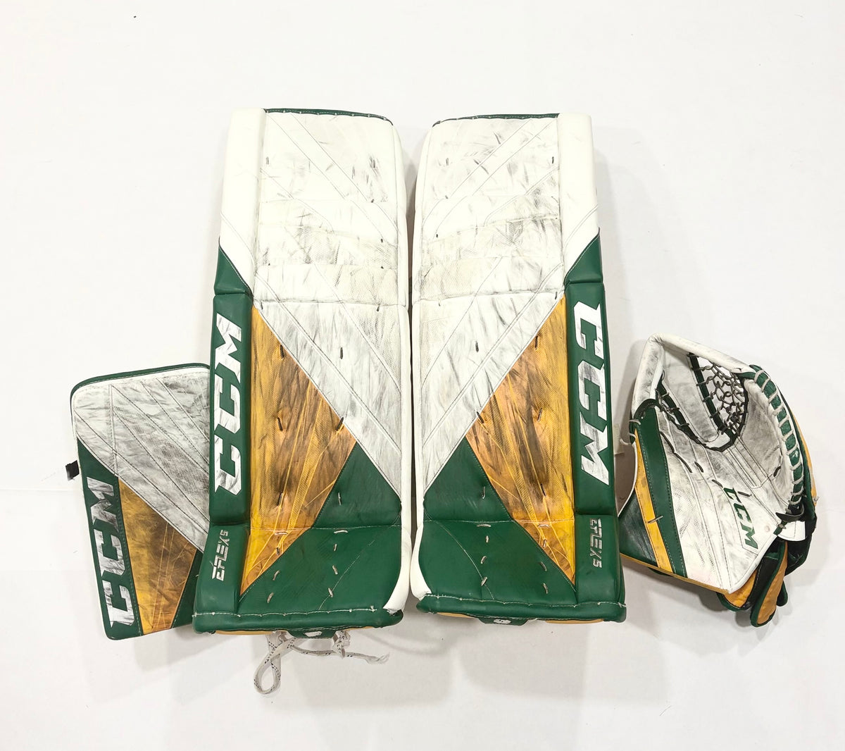 CCM Extreme Flex 5 Pro Stock Goalie Full Set - 34+2” - White,Green,Gold