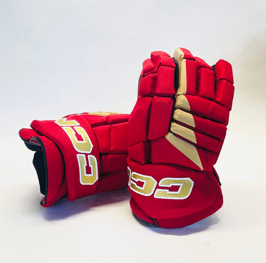 14" CCM Jetspeed HGJS (CHL Pro Stock) Gloves - Phoenix Red/Antique Gold