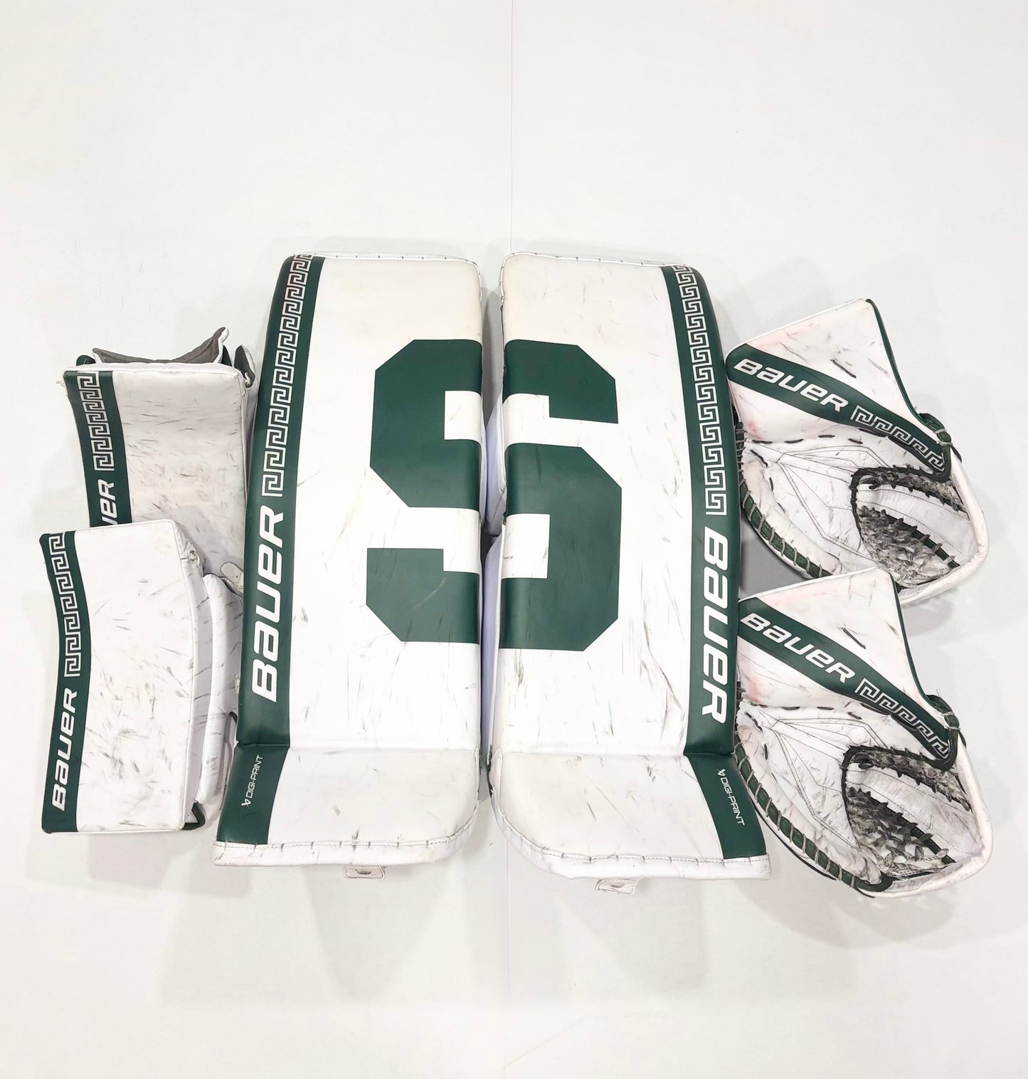 Bauer Supreme Shadow (pads) and Vapor (gloves/blockers) Full Set - Large (35+1”) - White and Green
